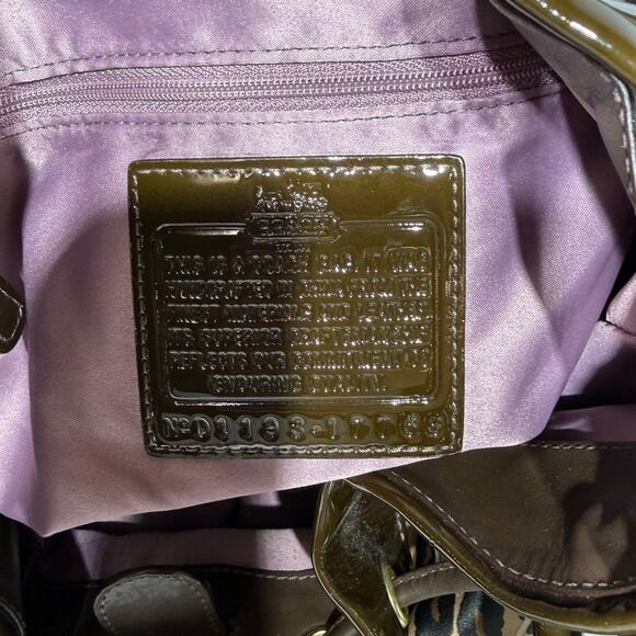 Coach Madison Ocelot OP Art Marielle Patent Leather Trim Bucket Drawstring Bag - Picture 5 of 9